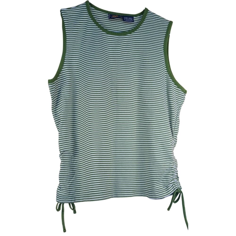 Route 66 Y2K Green Striped Ruched Tank Top Size L Stretch Side Tie Sleeveless - Picture 5 of 8